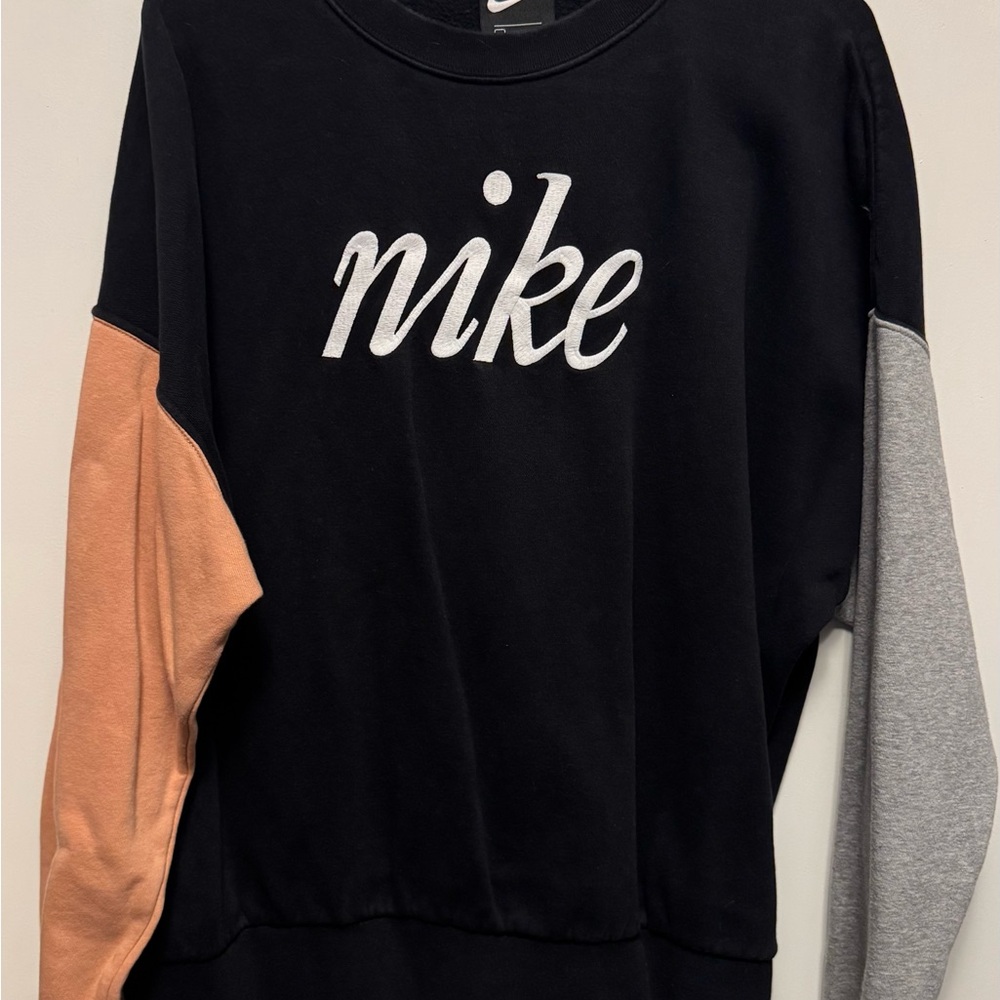 Nike Black and Gray Crewneck Sweater with Asymmetrical Design